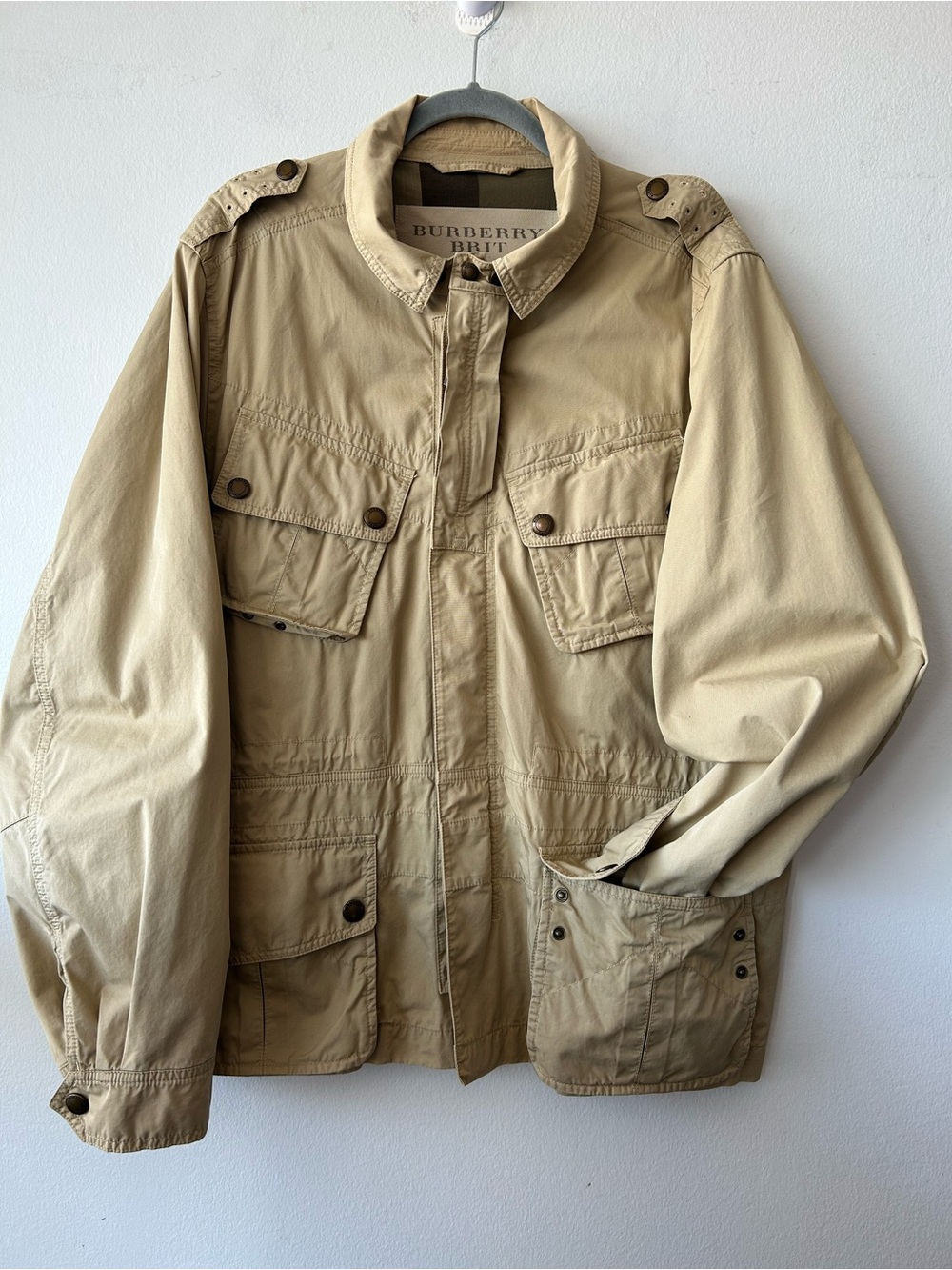 Burberry Brit Men's Tan Cotton Field Jacket Check Half-Lining